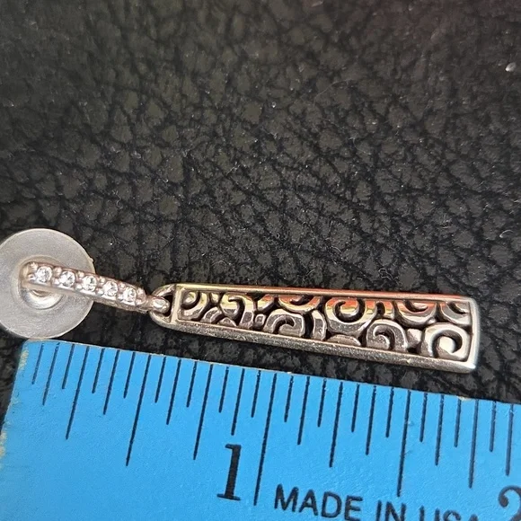 Brighton Silver Contempo Patterned Bar Drop Earrings - With Crystals - Picture 3 of 5